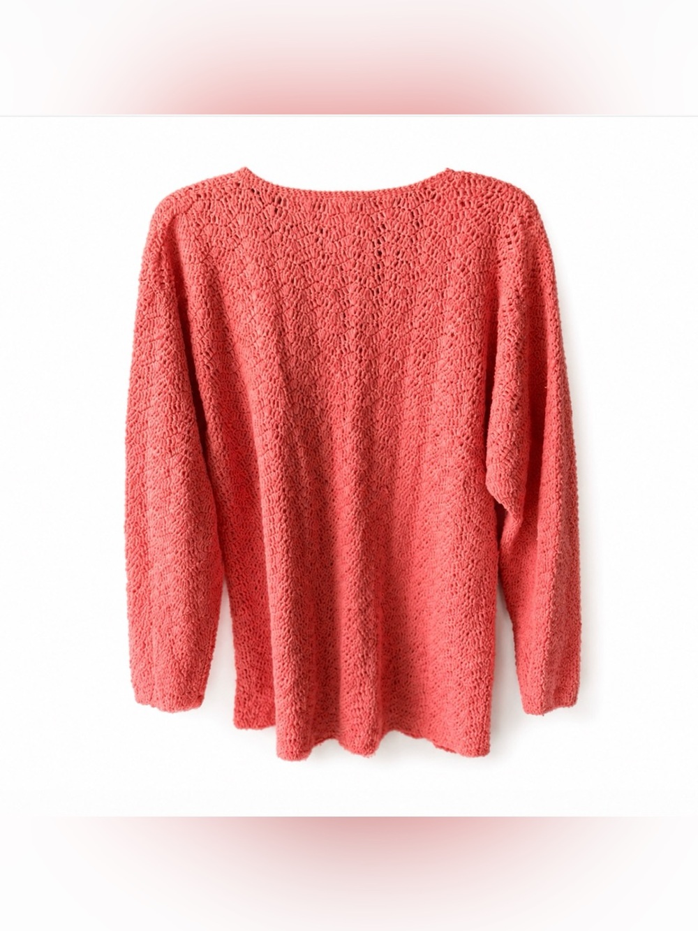 Sigrid Olsen Sport Coral V Neck Sweater Size XL Gorgeous Hand Crocheted - Picture 4 of 7